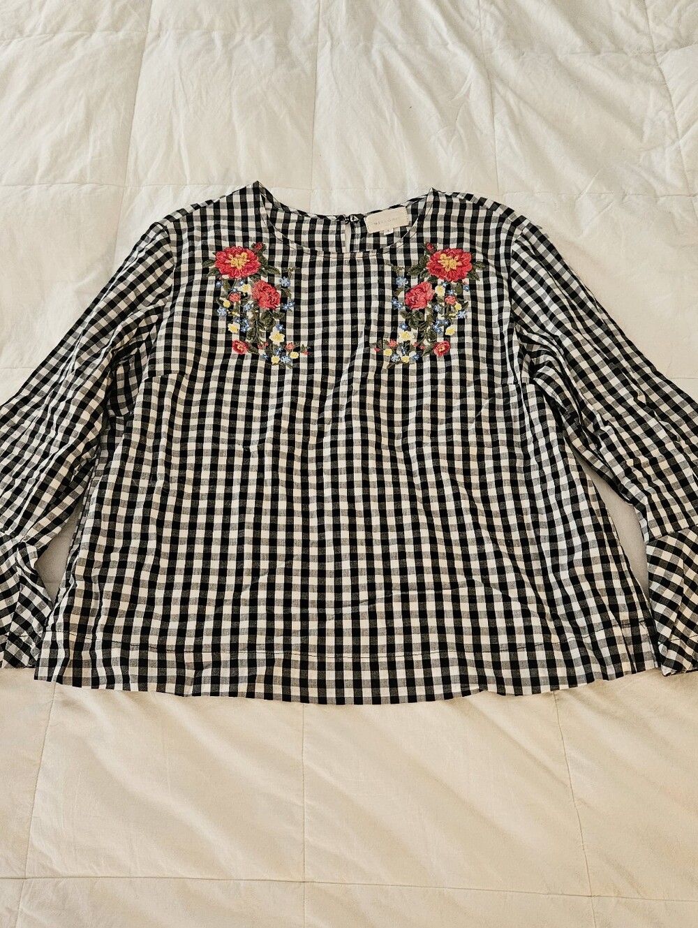 Mello Day black and white gingham blouse, Size Large